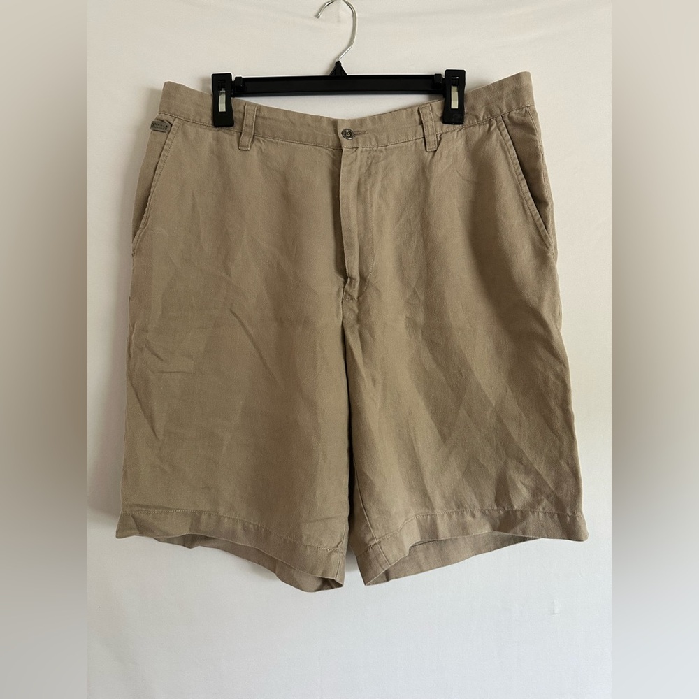 Tommy Bahama Paradise Nation Shorts Khaki Beige 100% Linen Men’s 35 Zip Pockets